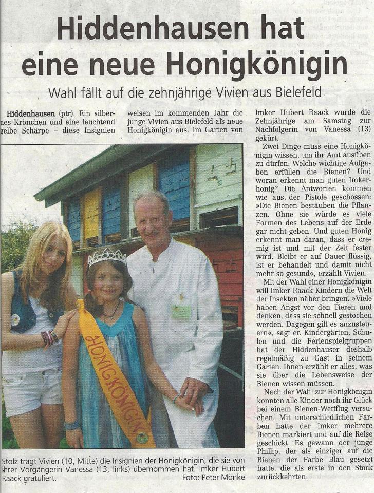 Pressebericht 2010: Hiddenhausen hat eine neue Honigkönigin
